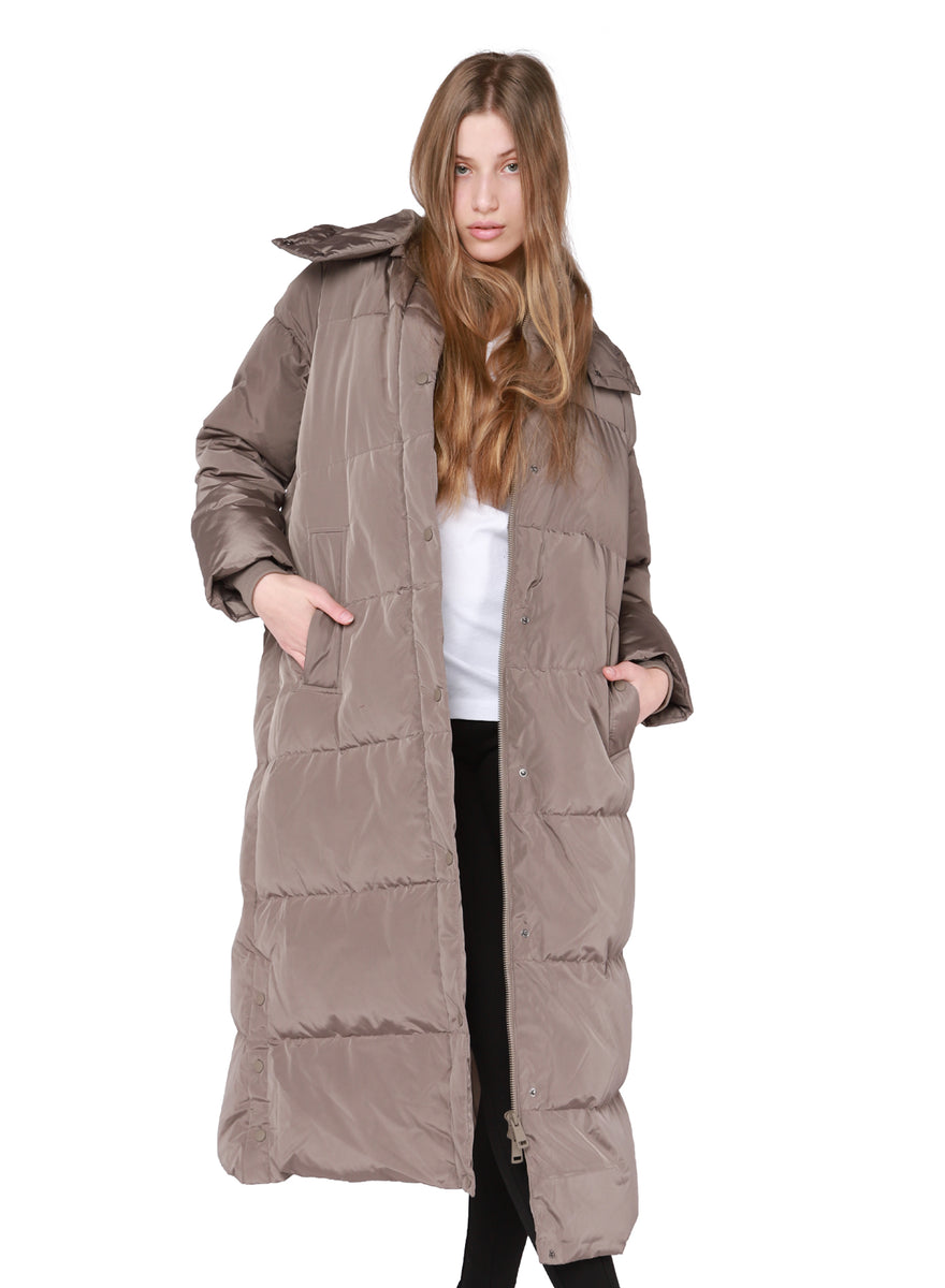 Hooded Longline Side Buttoned Slit Puffer – Spotted Gecko Clothing