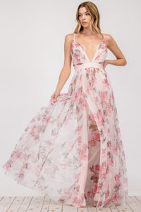 Lace Floral Maxi Dress Pink