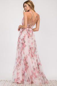 Lace Floral Maxi Dress Pink