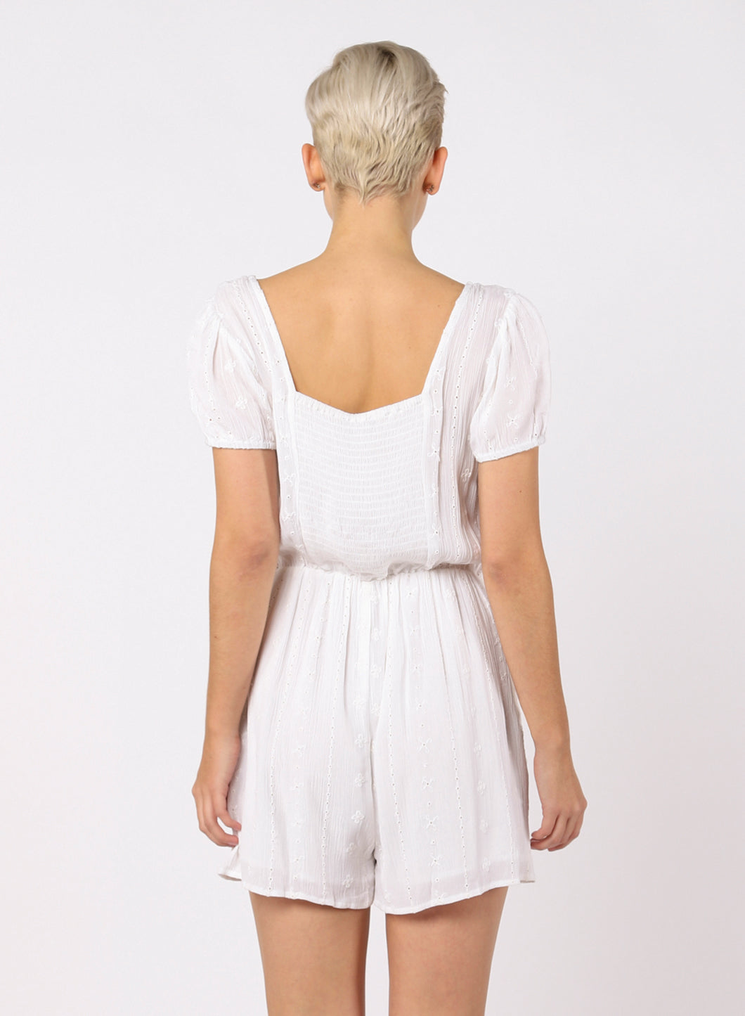 Puff Sleeve Eyelet Romper
