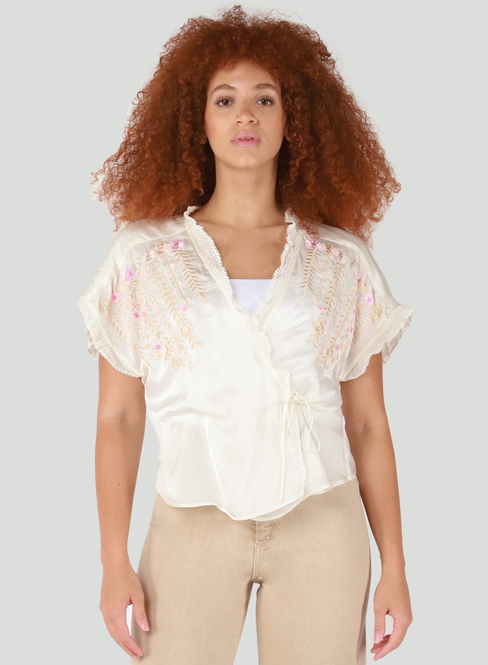 Embroidered Wrap Around Top