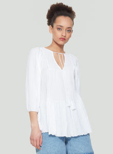 Textured Tiered Top With Tie
