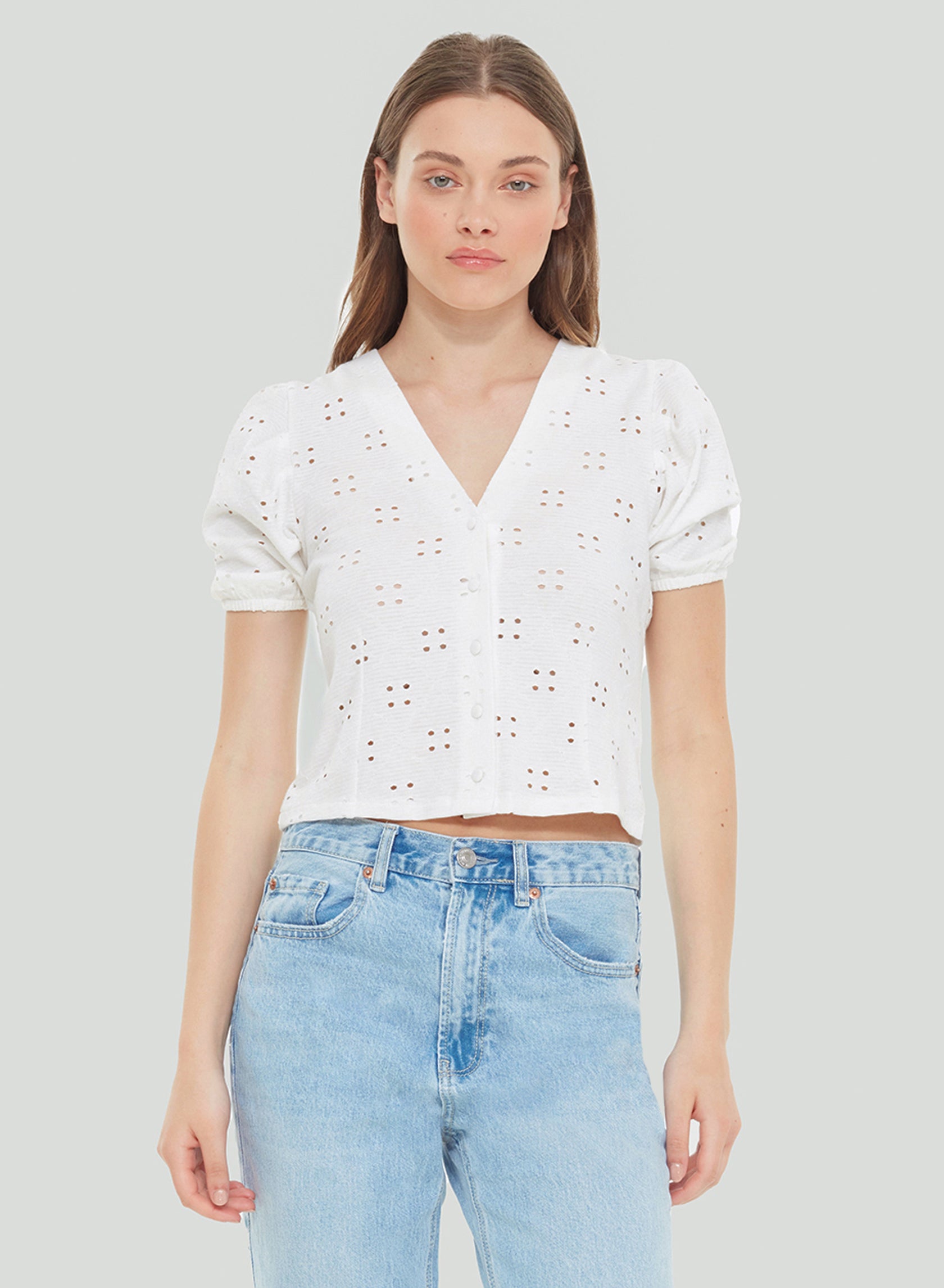 Puff Sleeved Eyelet Blouse