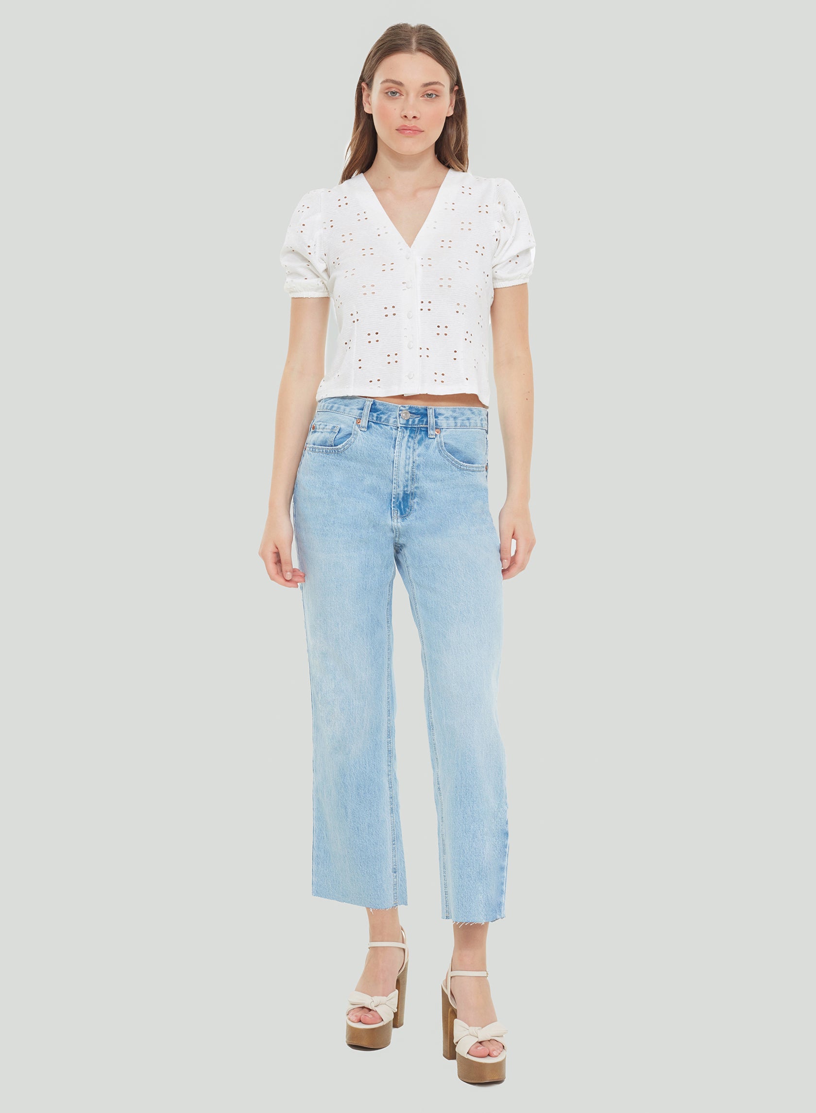Puff Sleeved Eyelet Blouse