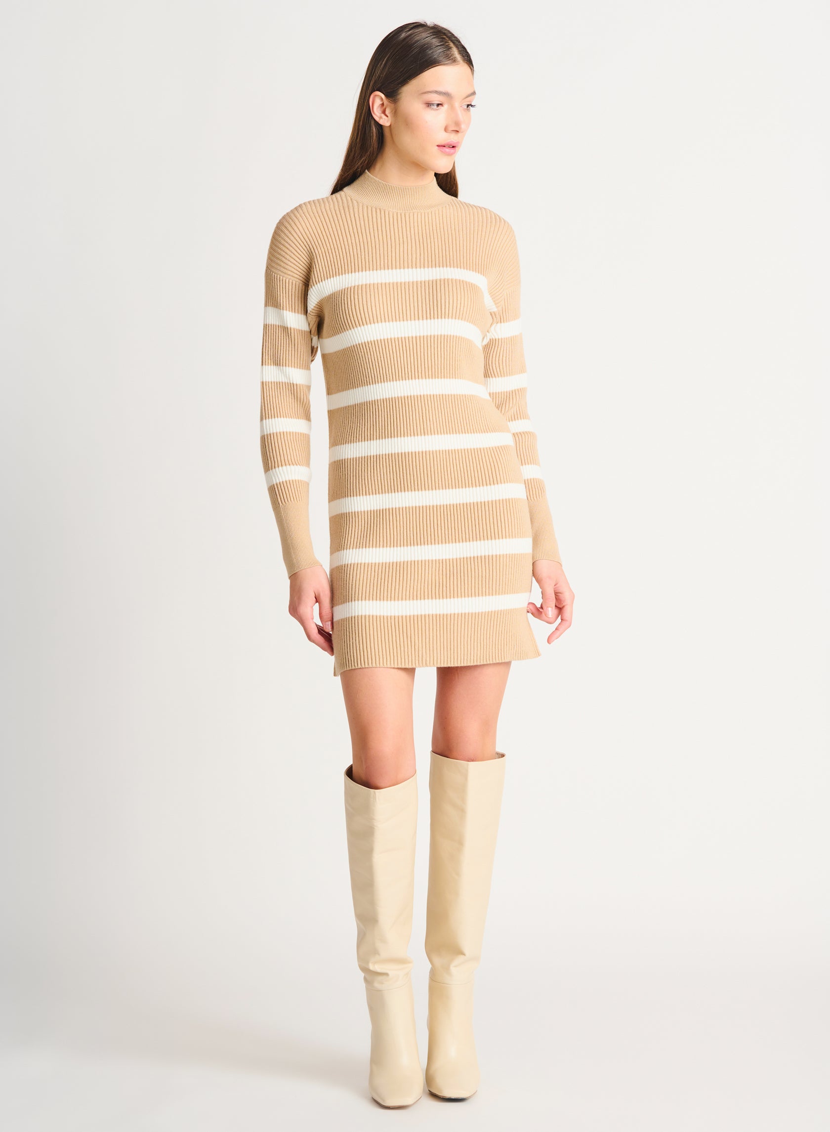 Mockneck Striped Sweater Dress