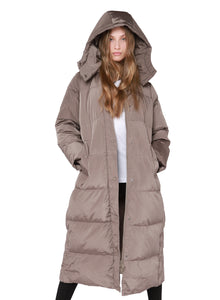 Hooded Longline Side Buttoned Slit Puffer