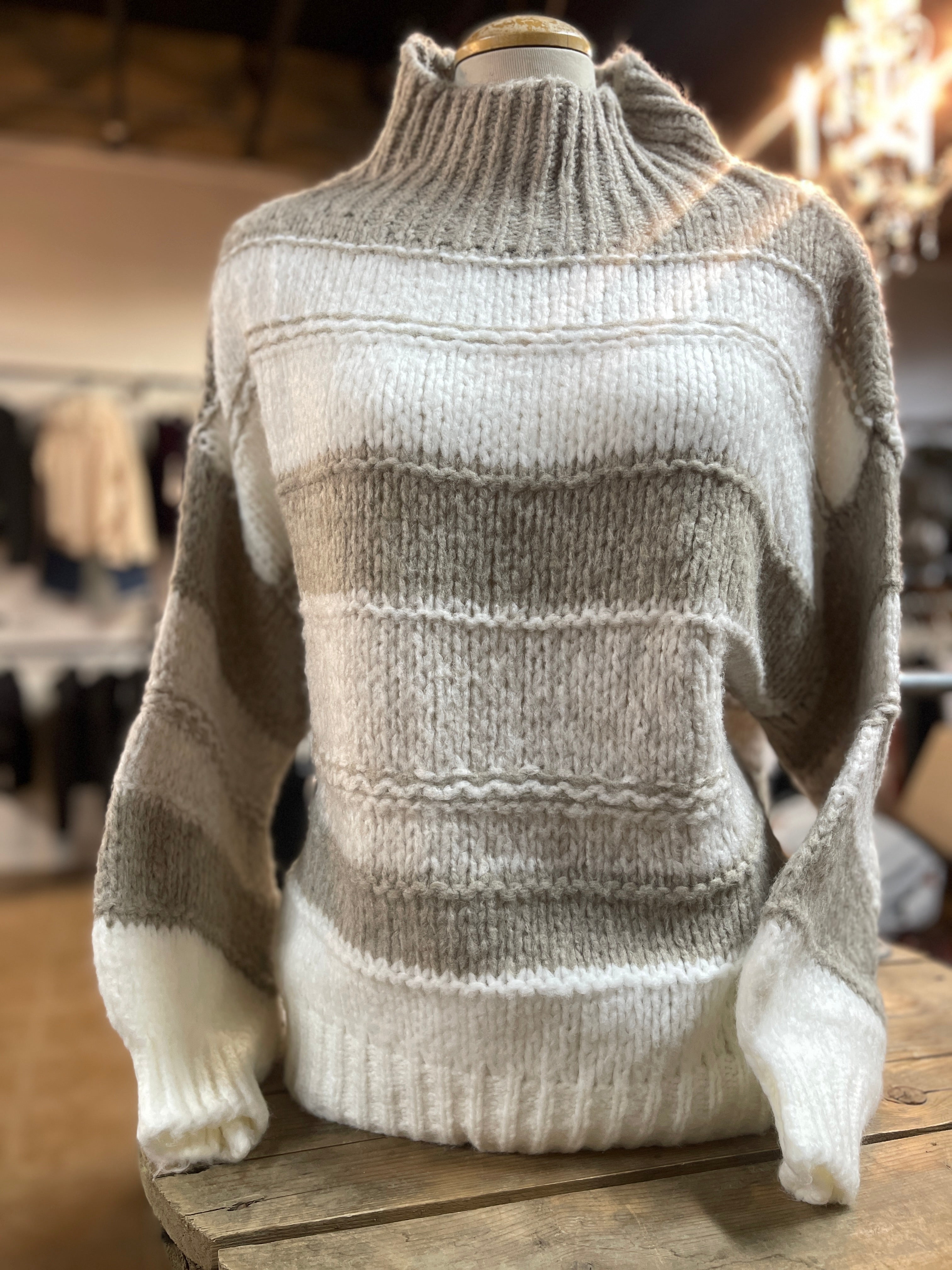 Italian Cream Stripe Cozy Sweater