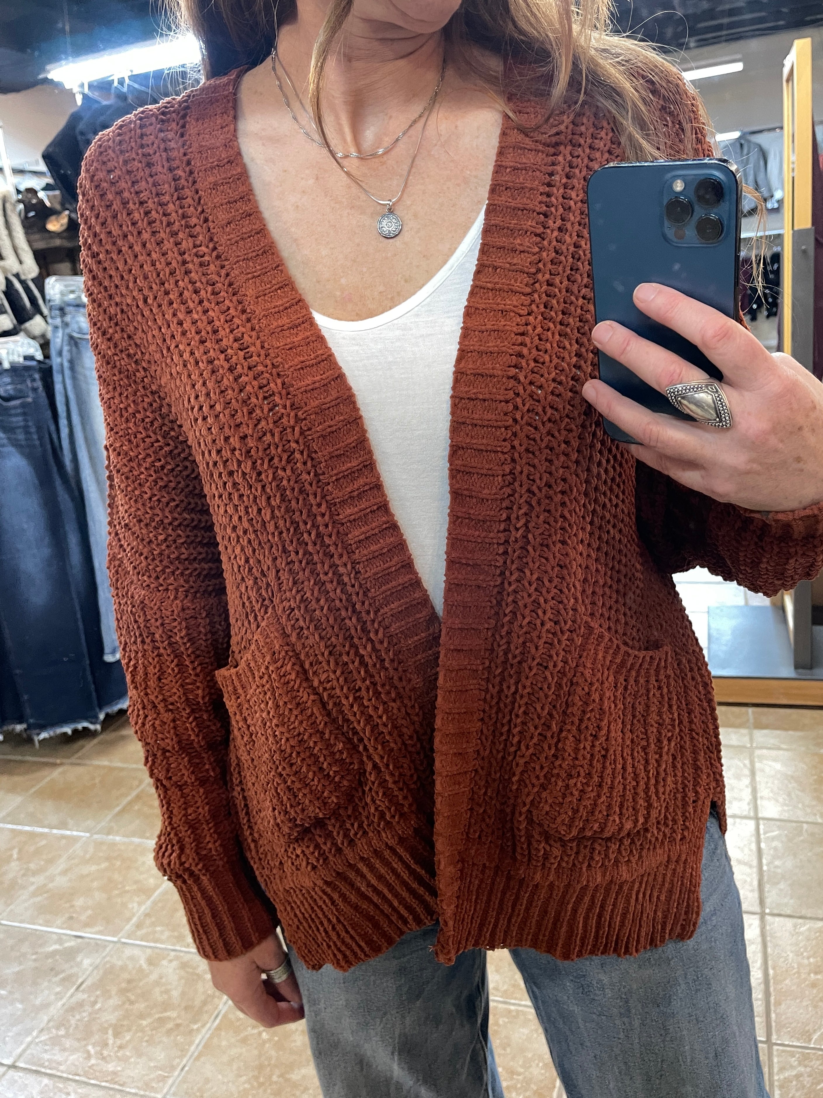 Rust Chenille Cardigan
