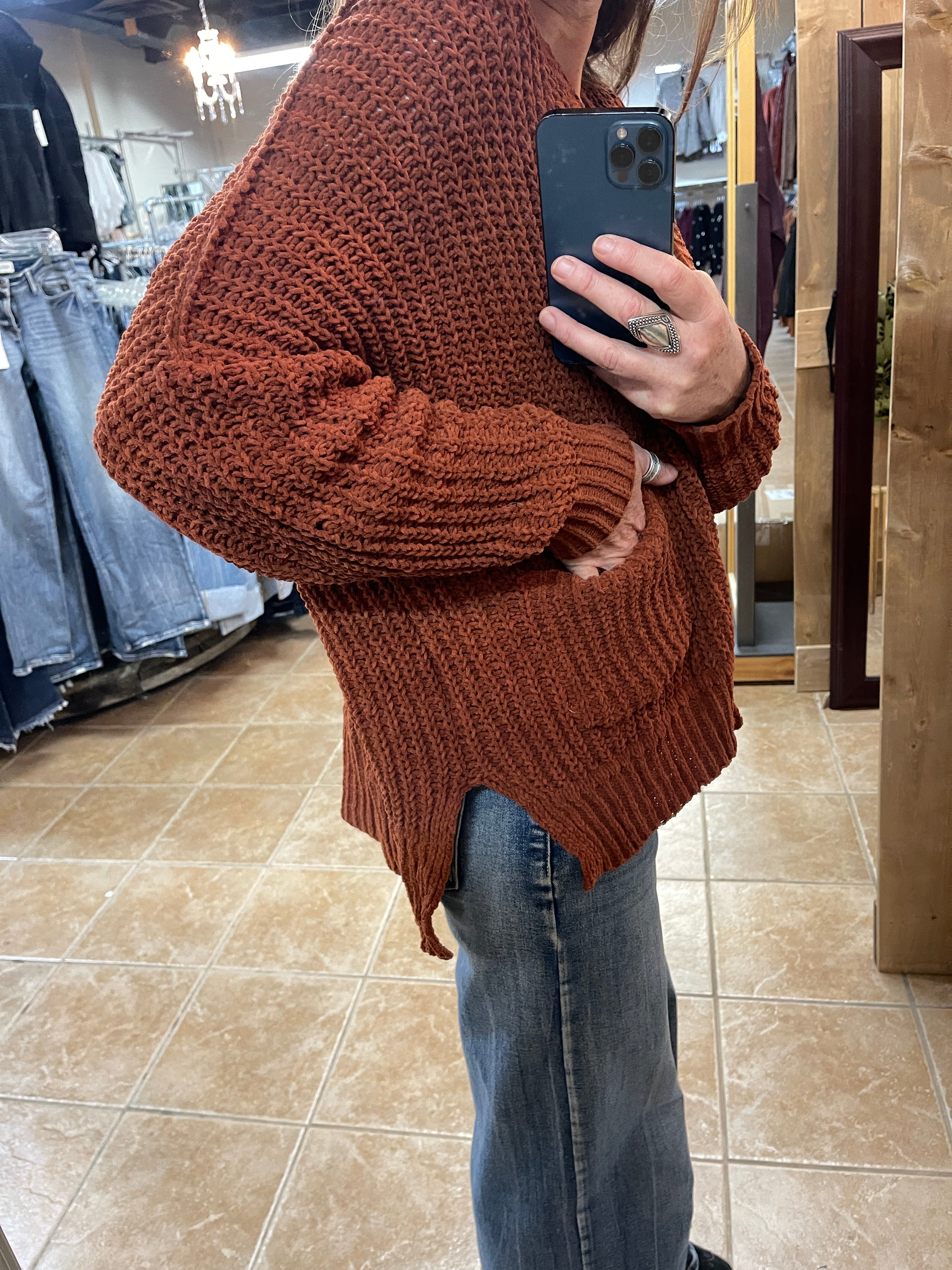 Rust Chenille Cardigan
