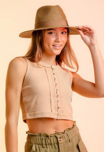Button Ribbed  Crop Tank
