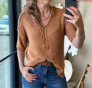 Knitted Rust Button Sweater