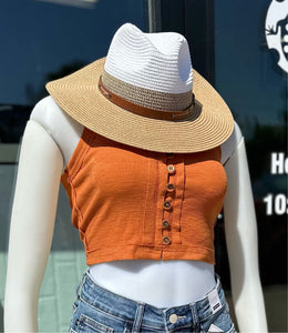 Button Ribbed  Crop Tank