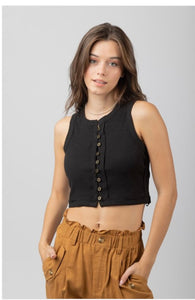 Button Ribbed  Crop Tank