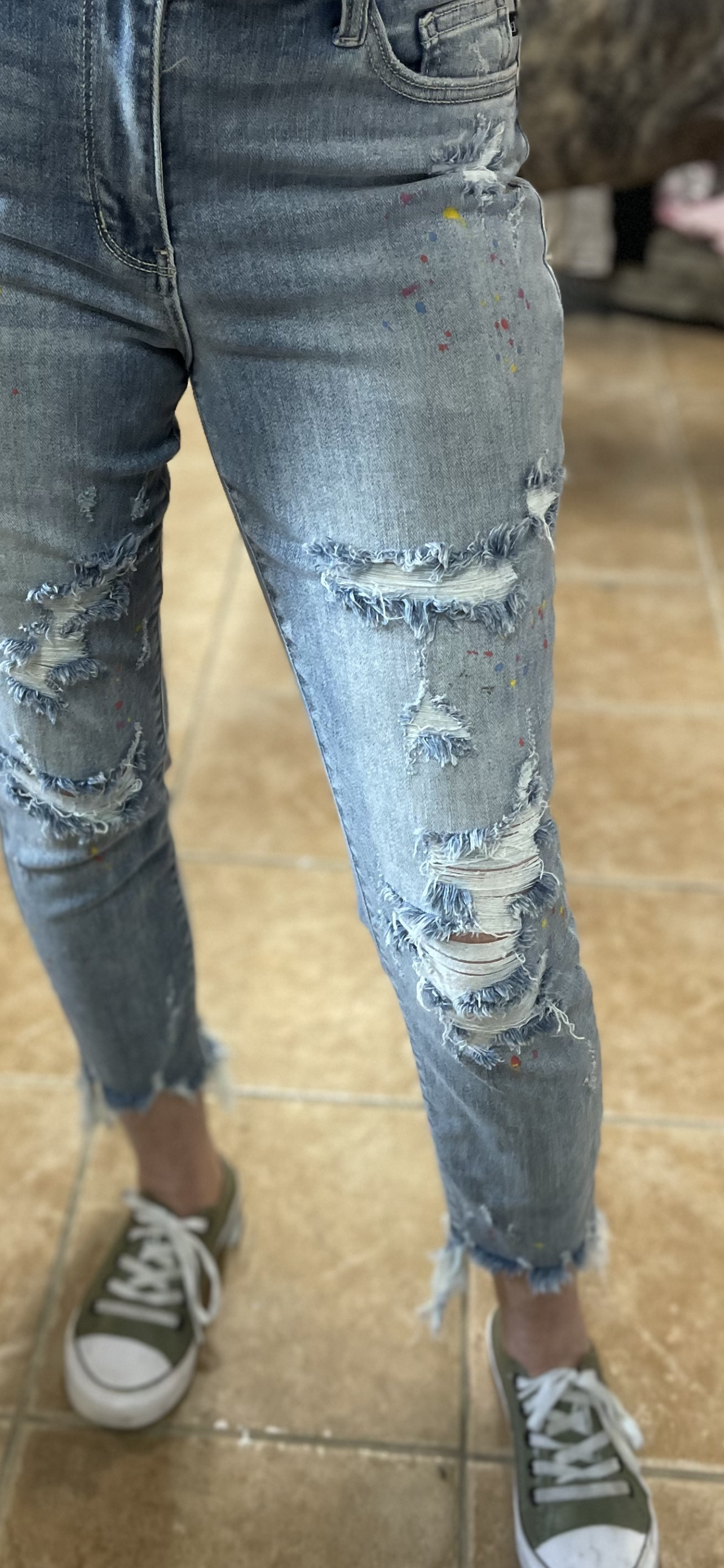 High Waisted Multi Color Paint Splatter