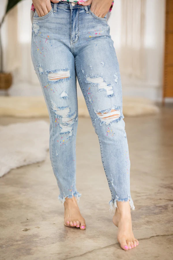 High Waisted Multi Color Paint Splatter