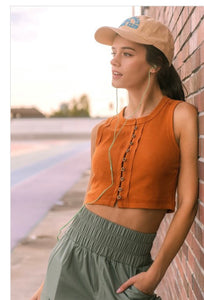 Button Ribbed  Crop Tank