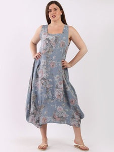 Linen Floral Sleeveless Dress