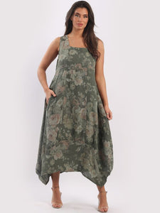 Linen Floral Sleeveless Dress
