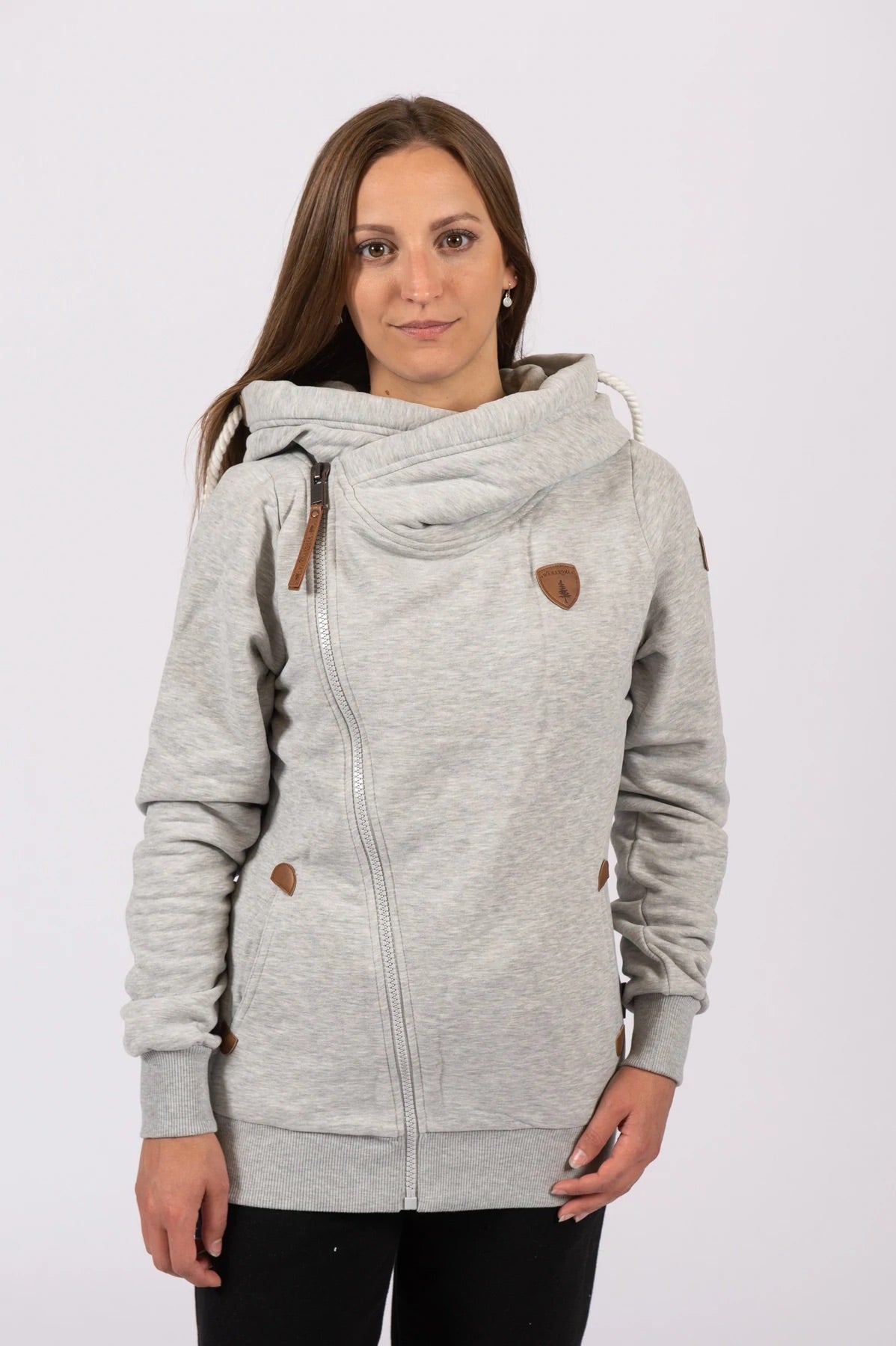 Athena Cross Zip Hoodie Light Grey