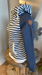 Faith Half Zip Navy Stripe Kangaroo Hoodie