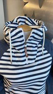 Faith Half Zip Navy Stripe Kangaroo Hoodie