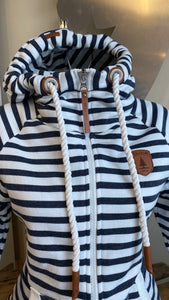 Hera Striped Front Zip Hoodie