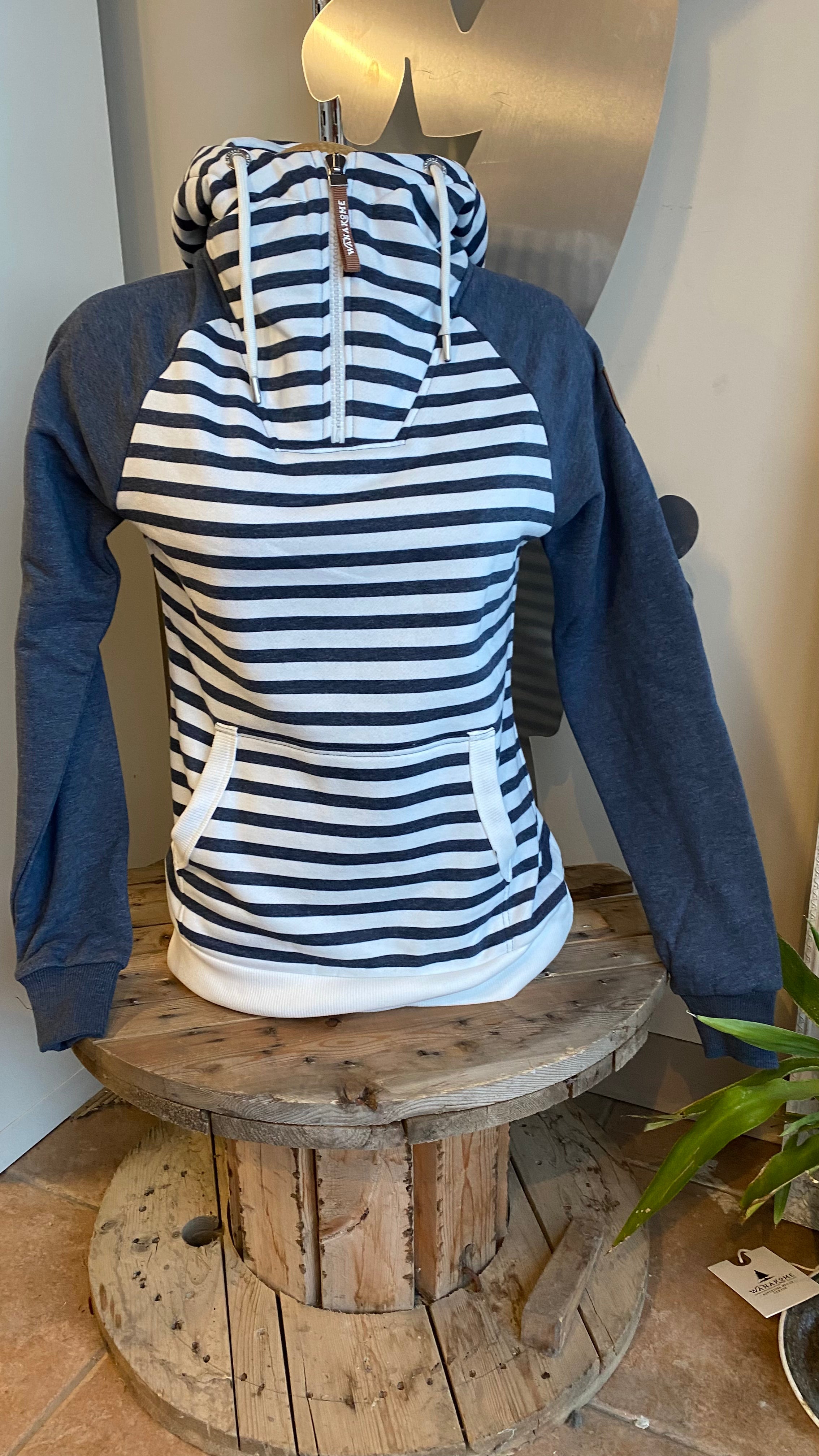 Faith Half Zip Navy Stripe Kangaroo Hoodie
